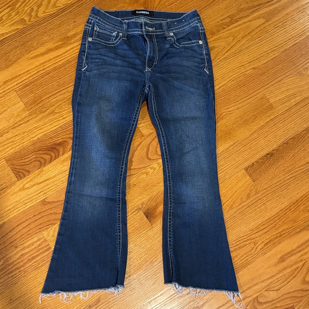 Women's Express Dark Blue Bell Flare Jeans
